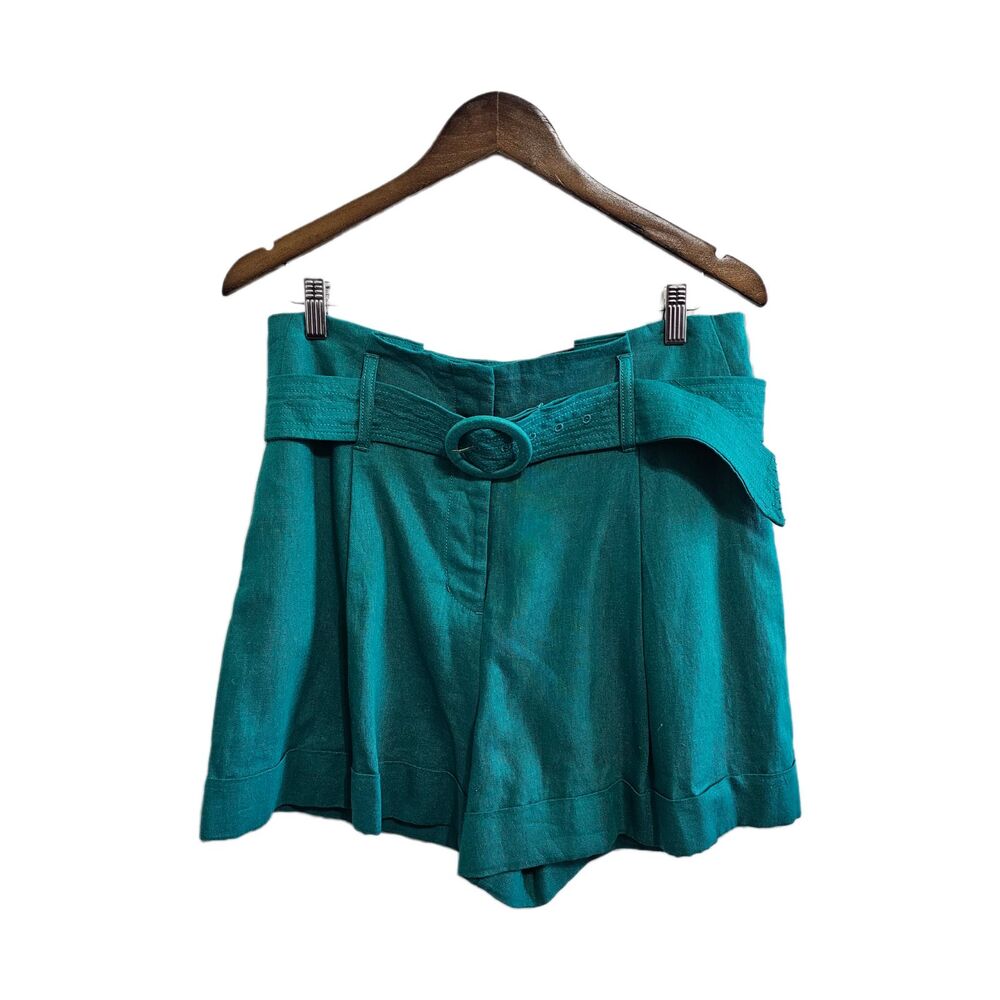 Paper bag hi rise linen chino teal green shorts size 12 NWT
